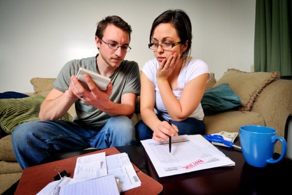 Couple doing bills