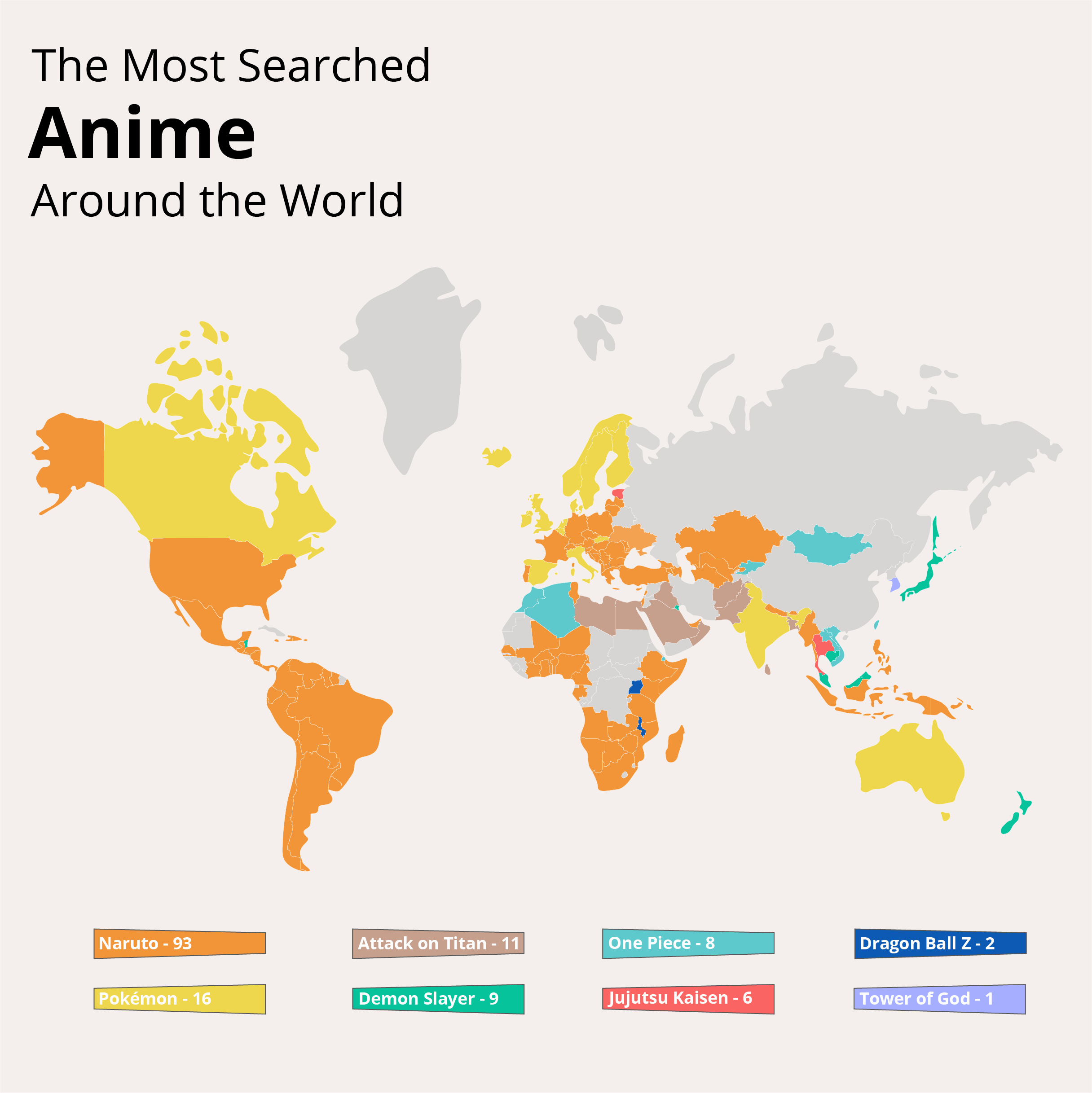 Every country's most searched anime map