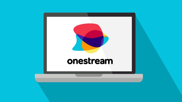 Onestream logo in laptop
