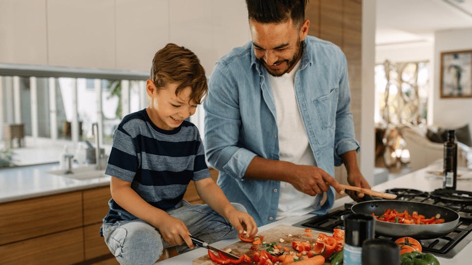 Father and son cooking