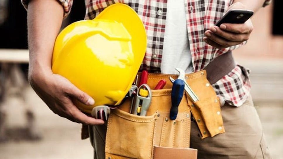 Builder with a hard hat