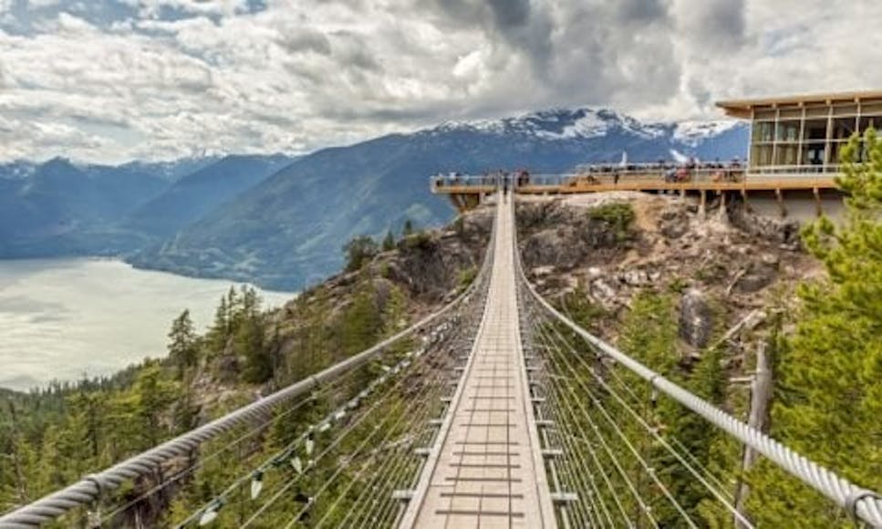 Rope bridge looking out over the Howe Sound in British Columbia, Canada