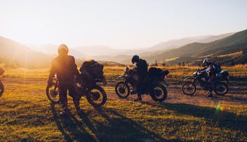 Image of several motorbikes on a field 