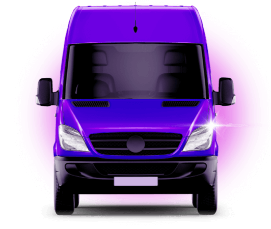 Picture of a purple van facing forwards