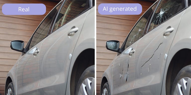 Real photograph of car next to AI generated image