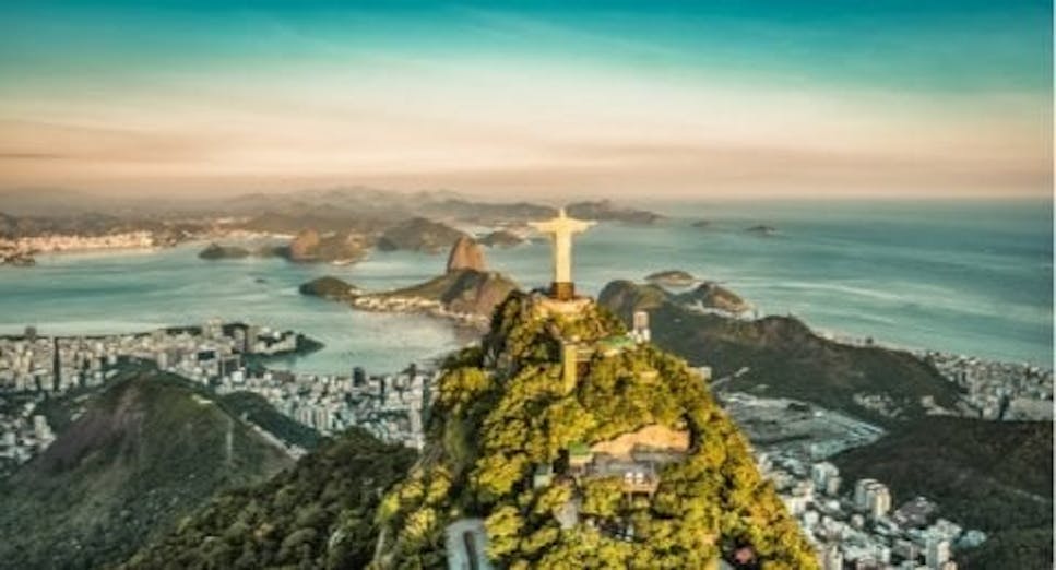 Image of the Brazil Skyline from above including Christ the Redeemer
