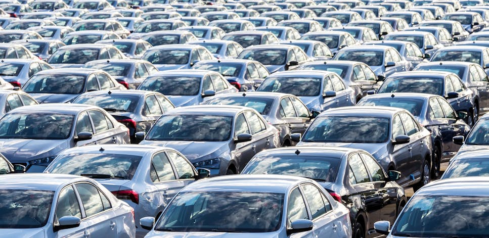 rows of parked cars