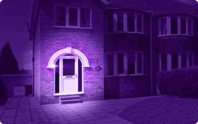 a picture of a house door in purple hues 