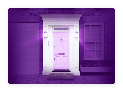 a picture of a house door in purple hues 