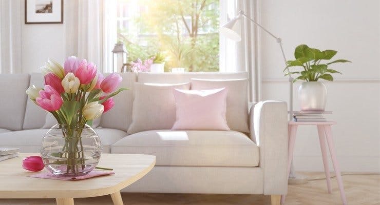 Living room with tulips