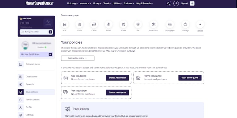 MoneySuperMarket Policy Hub (No policies)