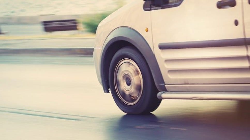 Profile view of front of van