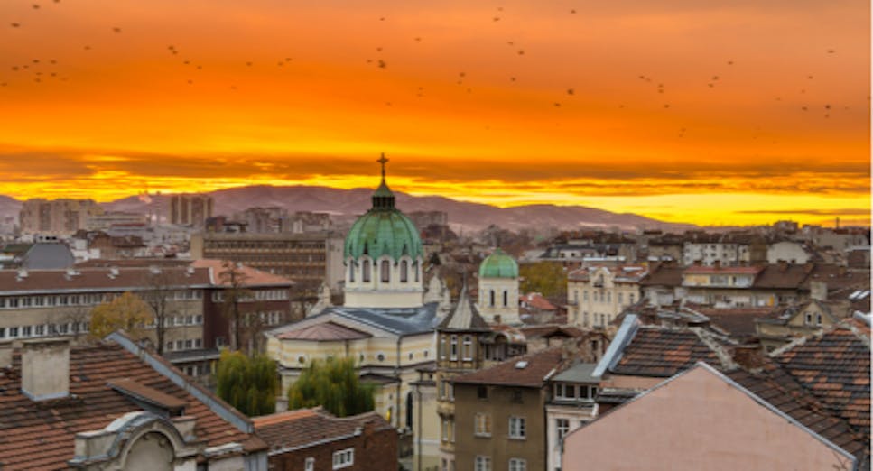 A view of the Bulgarian skyline and dusk
