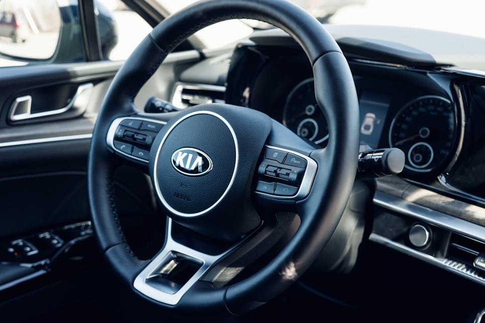 Steering wheel in a Kia car