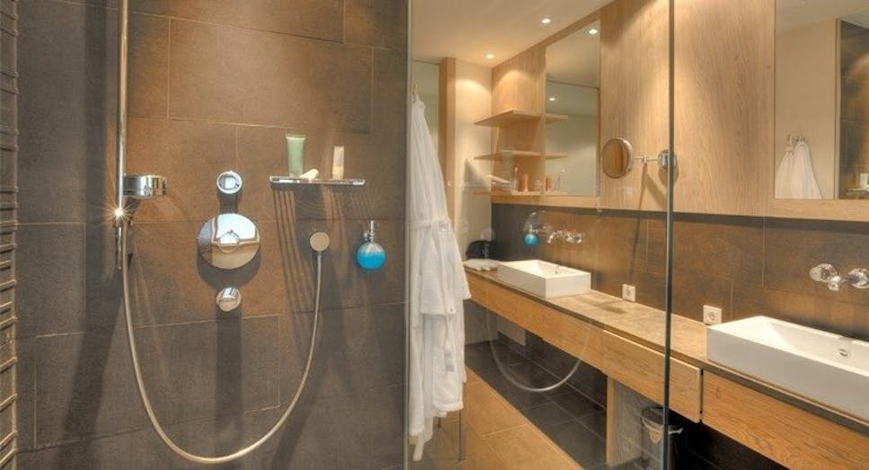 Shower with lights on