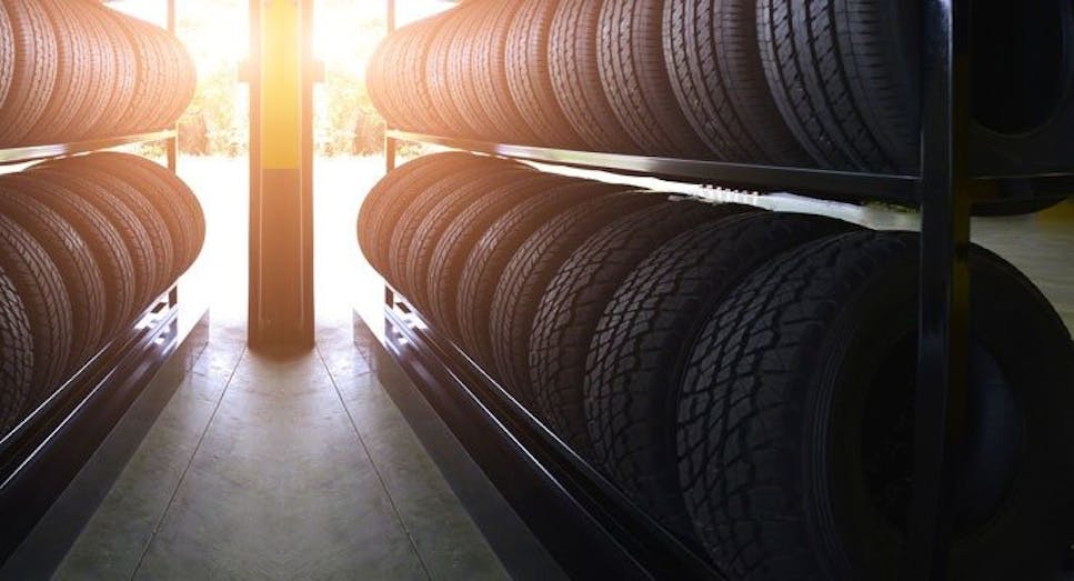 rows of car tyres on racks