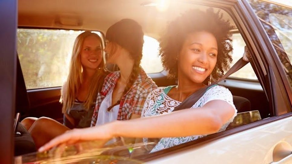 three girls in a car