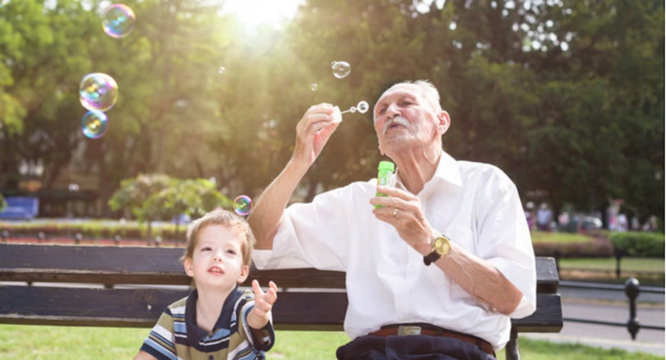 Grandson and grandfather in