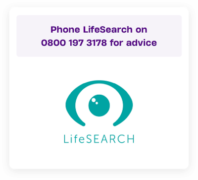 Lifesearch logo - phone on 0800 197 3178