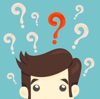 Question marks above a person's head, with one of them red, and the rest white.