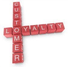 Red cubes spelling out 'customer loyalty' in white letters.
