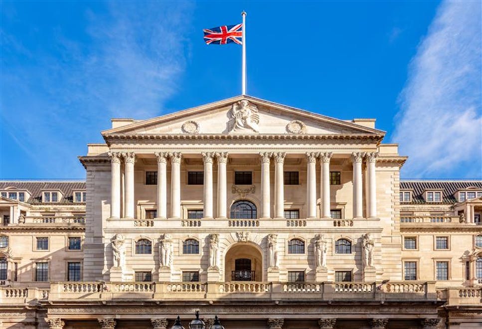 The Bank of England building on a sunny day.