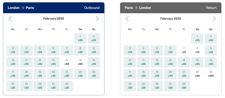 Eurostar return prices to Paris