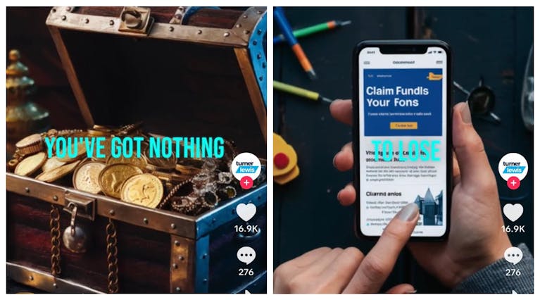 Image showing Turner Lewis's TikTok advert which claims customers have 'nothing to lose by using its services'