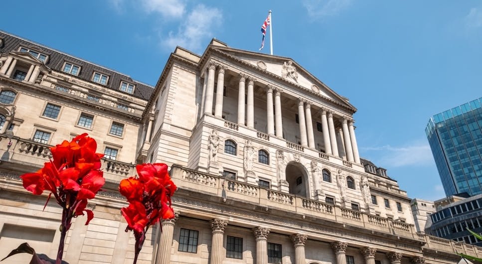 The front of the Bank of England on Threadneedle Street