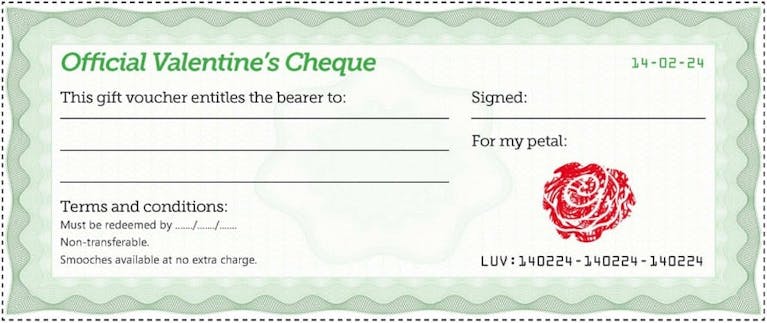 Valentines cheques PDF - green