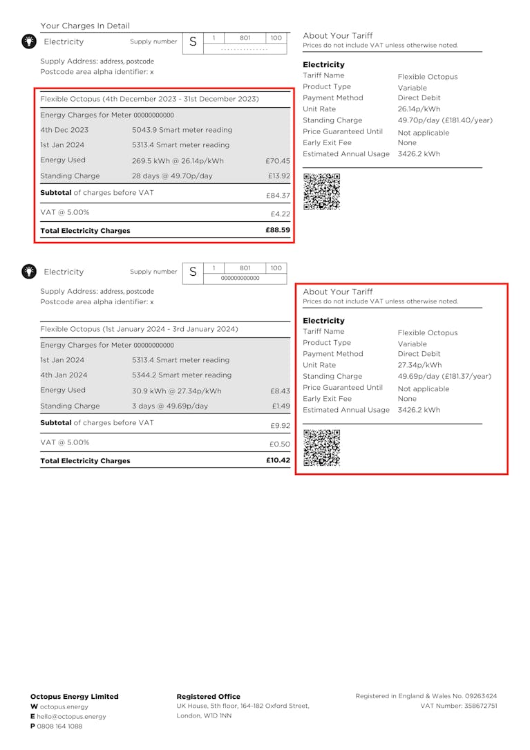 Octopus Energy Sample Bill