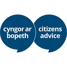 Cyngor Ar Bopeth and Citizens Advice logos – blue speech bubbles with white wording.