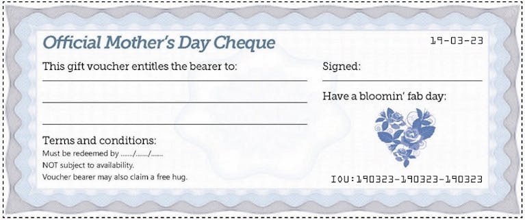 Mother's Day free blue gift cheque