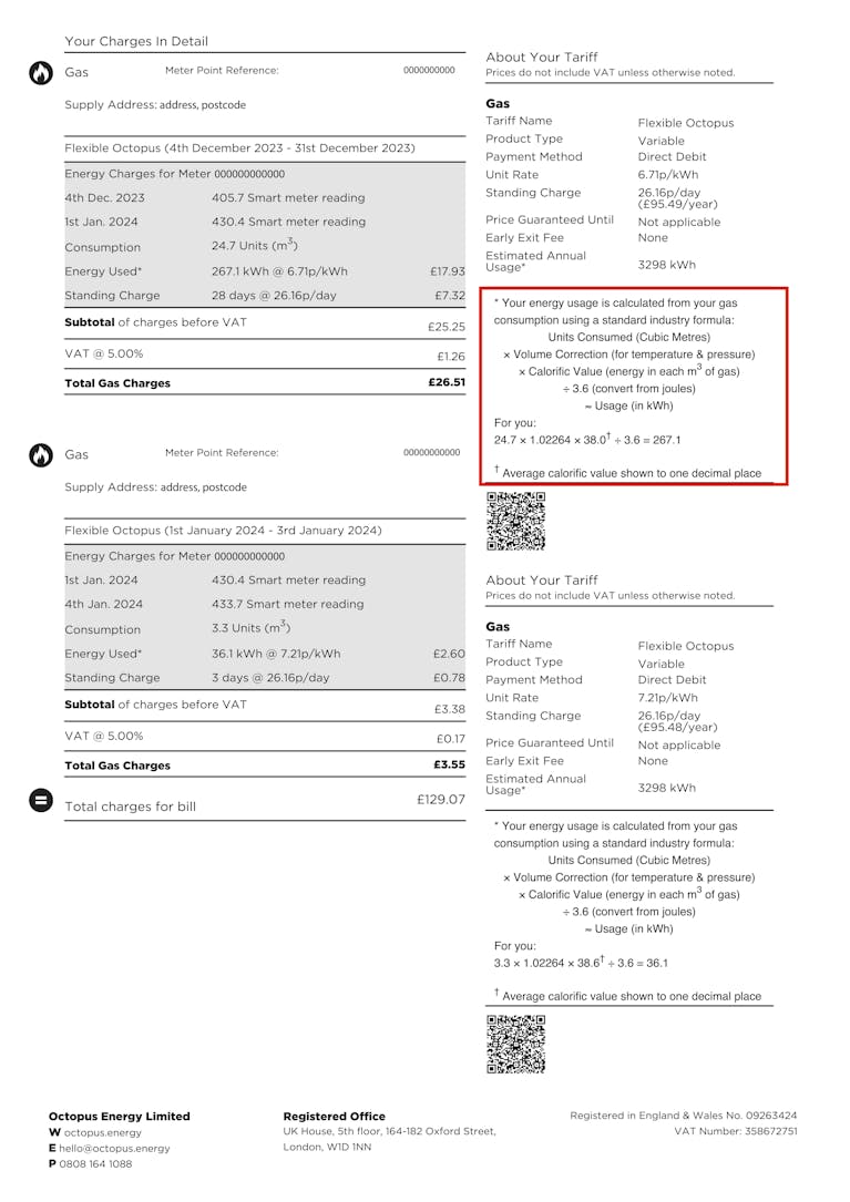 Octopus Energy Sample Bill