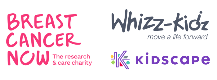 Logos for Breast Cancer Now, Whizz-Kidz and Kidscape.