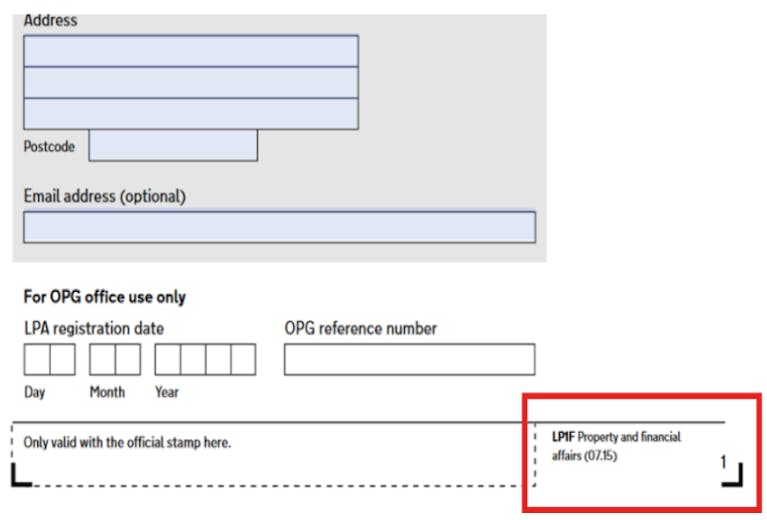 A form to fill in for Lasting Power of Attorney