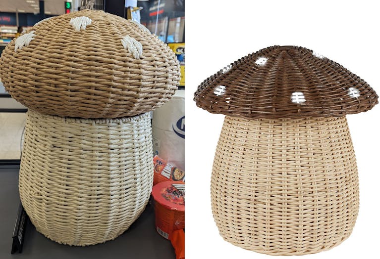 Home Bargains vs Dunelm mushroom shaped wicker baskets