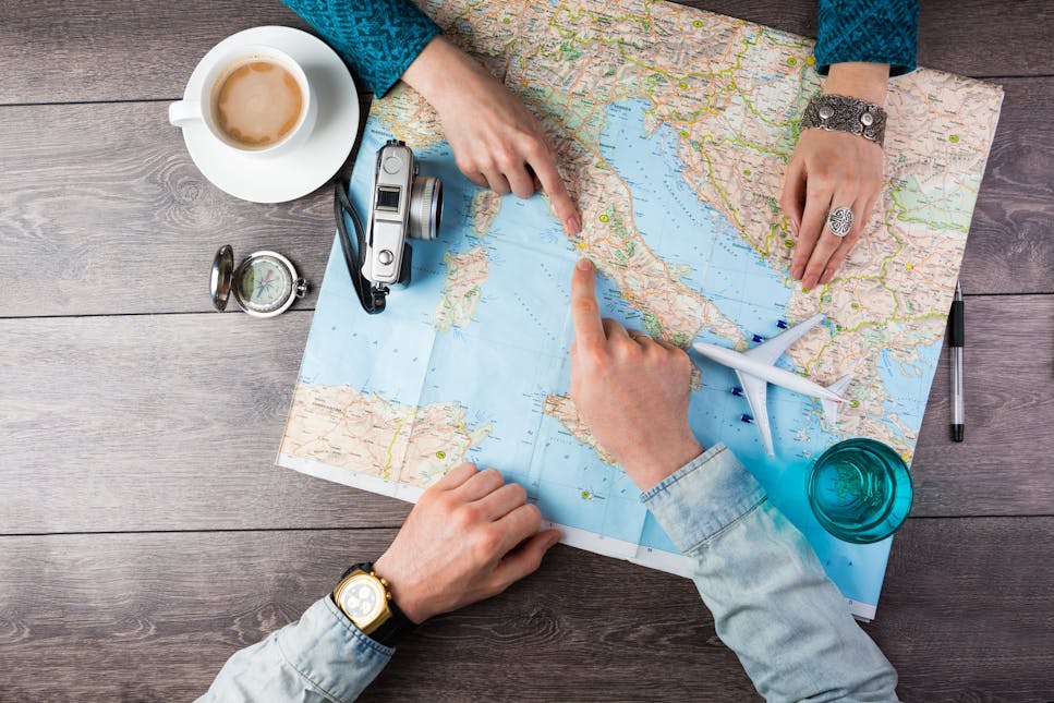 Two people poring over a map.