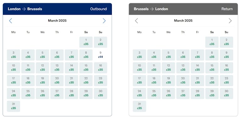 Eurostar return price to Brussels