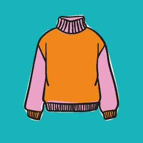 An illustration of an ornage and pink sweater