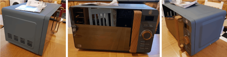 Swan microwave grey with a wooden style handle