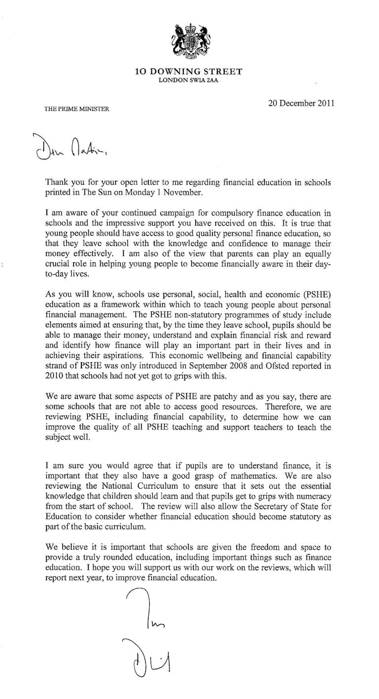 Prime Minister's response