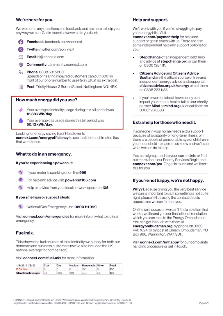 Eon NExt Sample Bill