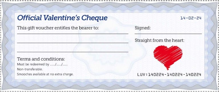 Valentines cheques PDF - blue
