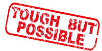 The words "tough, but possible" in block capitals, stamped in red ink.