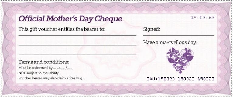 Mother's Day purple free gift cheque