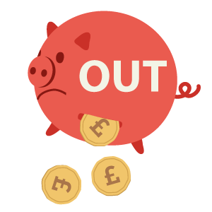 Sad piggybank with coins falling out of its slots