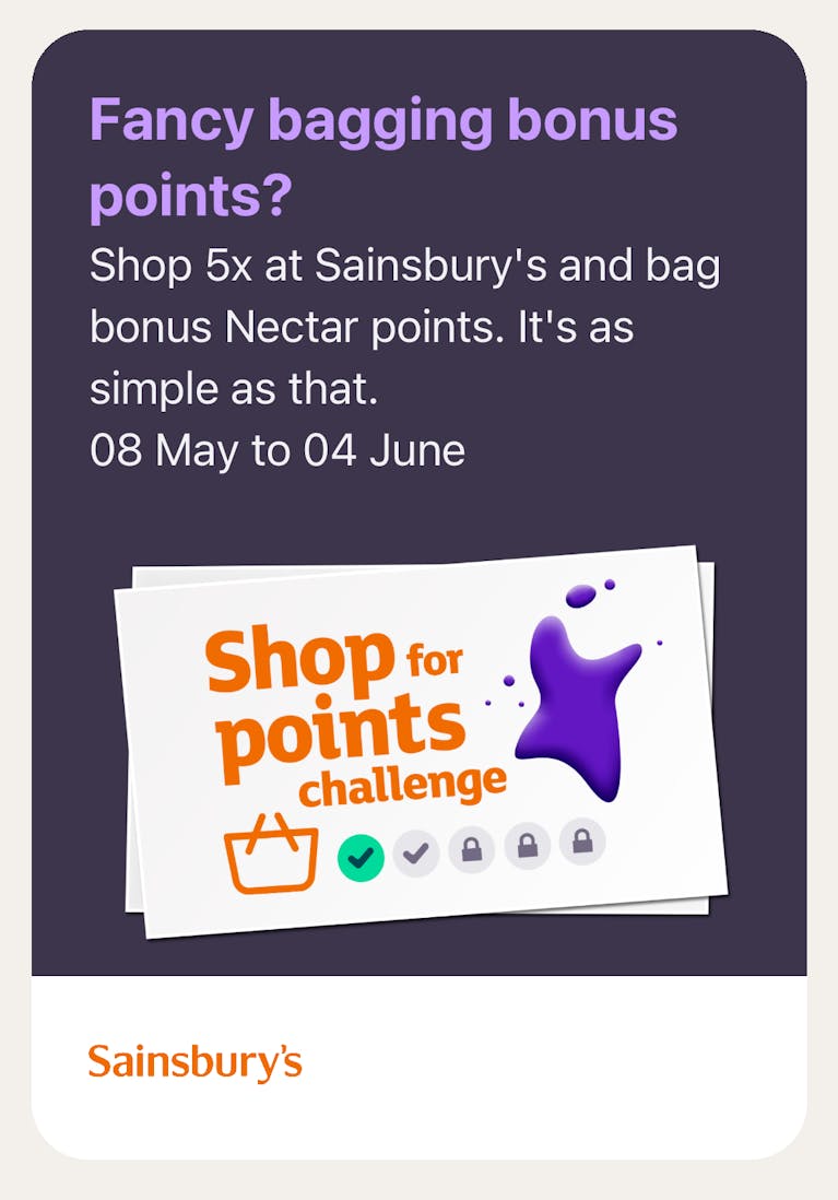Screenshot from the Nectar app on iOS, showing a digital 'tile' with the words