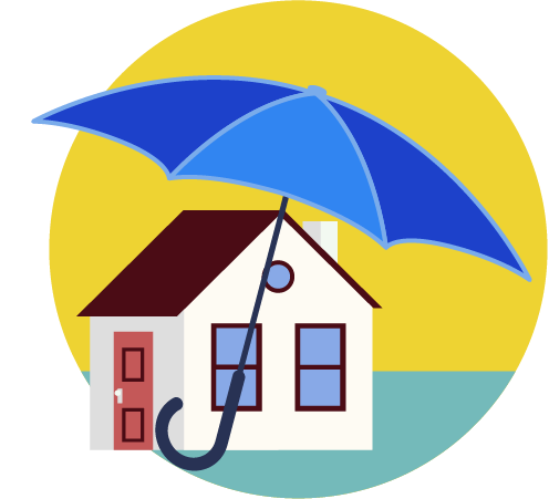 House protected by an umbrella