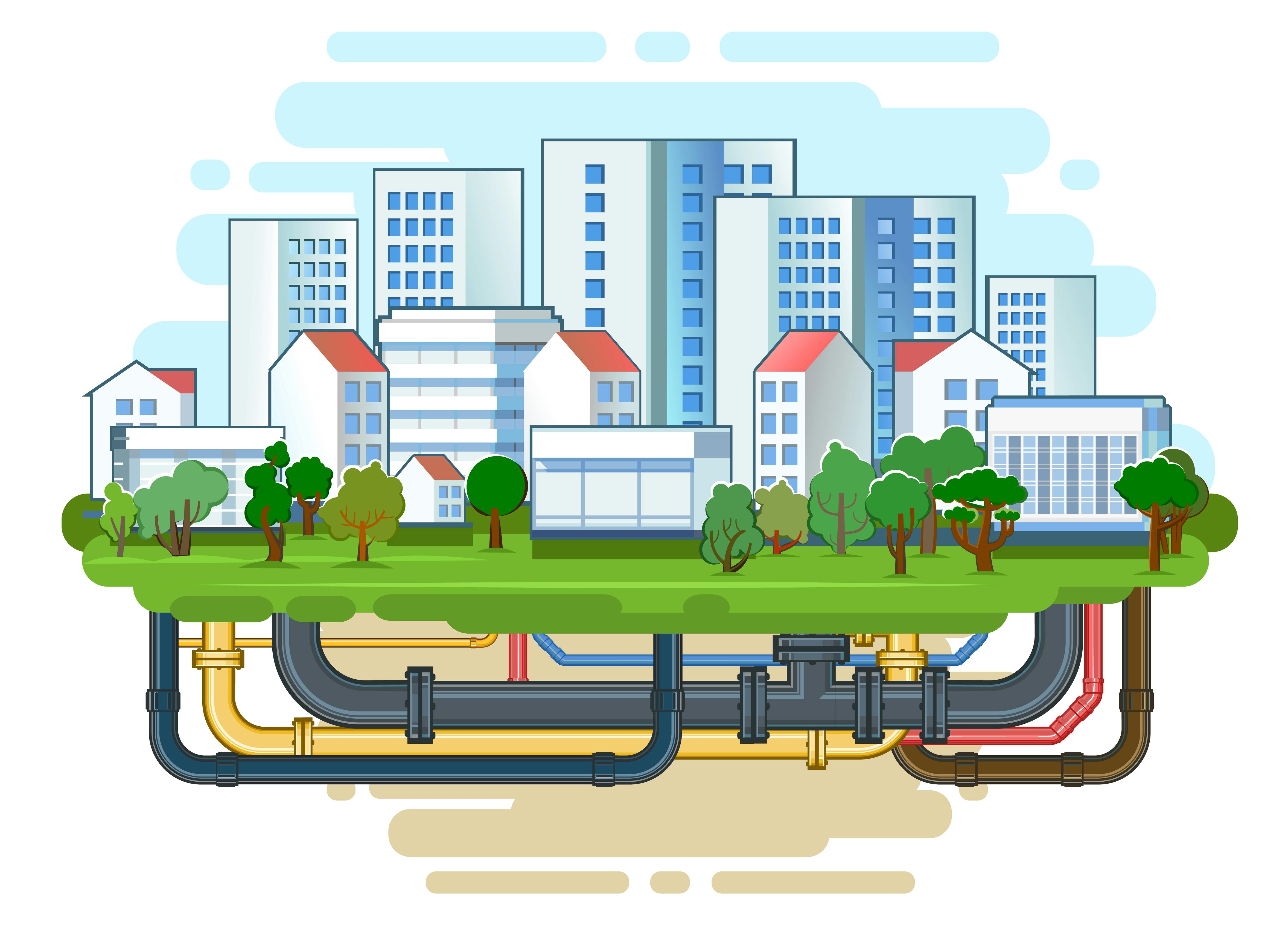 illustration of a heat network under a city